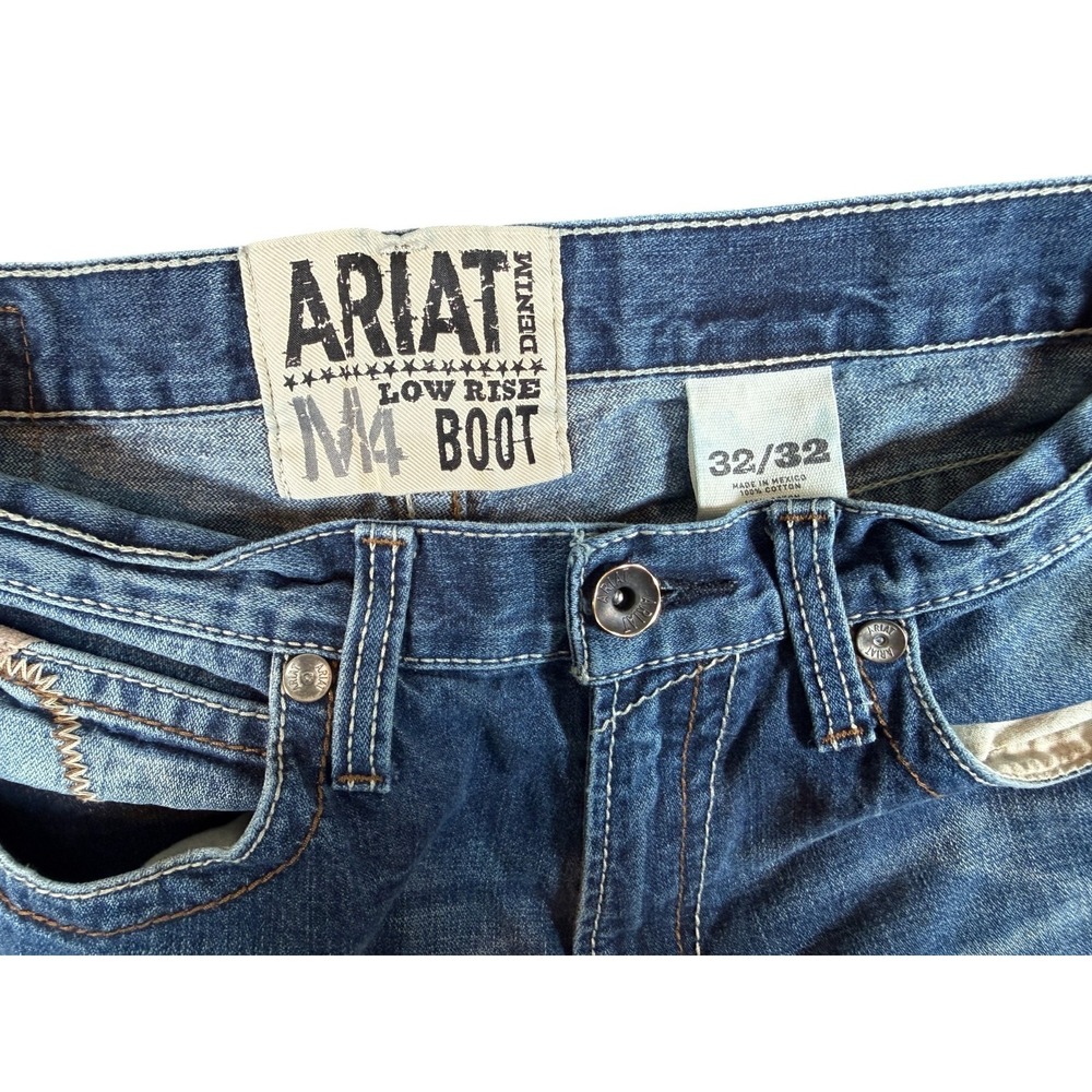 Ariat M4 Authentic Boot Jeans Mens 32x32 (33x30) Blue Denim Low Rise Distressed - Picture 4 of 7